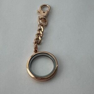 Rose‎ Gold Tone Round Floating Locket Keychain Charms Pendant Clip On